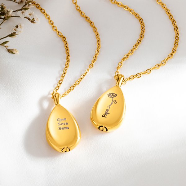 Personalizada de la vendimia grabado de nacimiento de la flor de la gota de cenizas urna collar con el texto de cremación Funeral Joyería Memorial Simpatía regalo para las mujeres