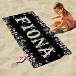 Personalizzato Fiore Farfalla Asciugatura rapida Asciugamano da spiaggia in microfibra sovradimensionato con nome Festa in spiaggia Regalo di vacanza per bambini donne
