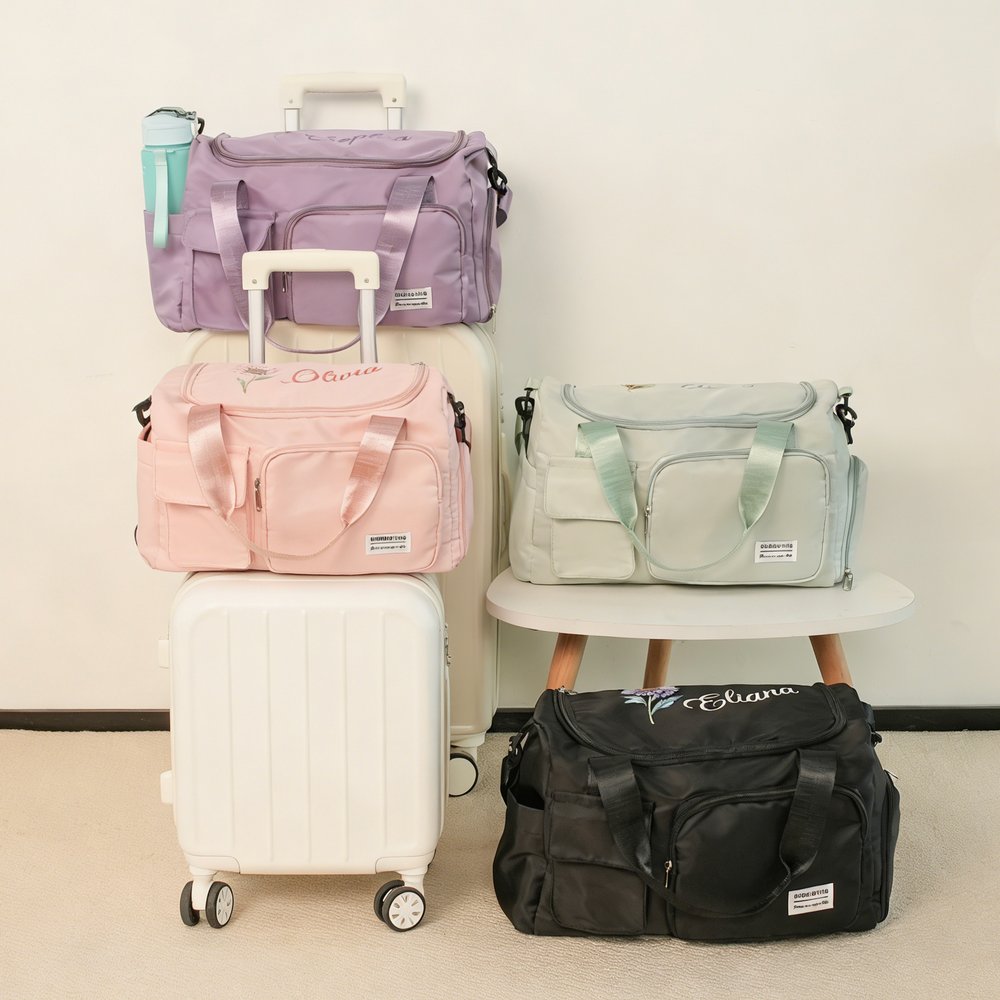 Pack Your Journey Your Way - Personalised Birth Flower Nylon Travel Duffel Bag 3