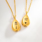 Personlig Vintage Graverad Födelse Blomma Drop Aska Urna Halsband med Text Kremering Begravning Smycken Minnesmärke Sympati Present för Kvinnor