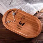 Personalized Praying Hands Wooden Rosary Tray with Name Sacrament First Communion Baptism Gift for Christians