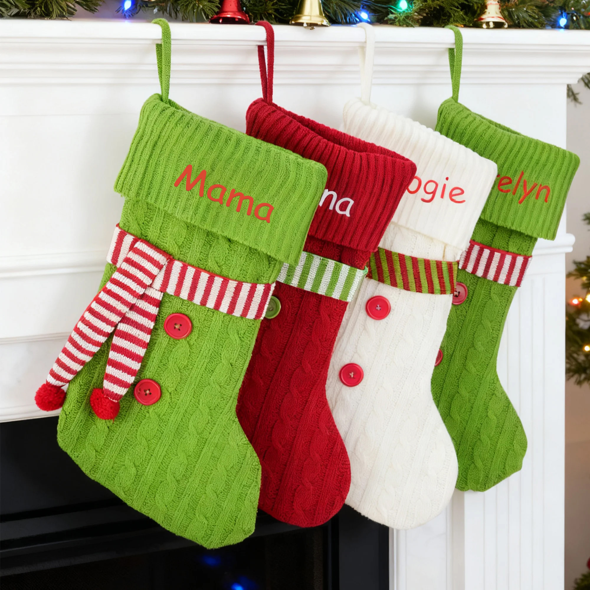 Personalisierter Gestrickter Weihnachtsstrumpf mit Namen Haus Deko Weihnachtsgeschenk für Kinder Freunde Familie