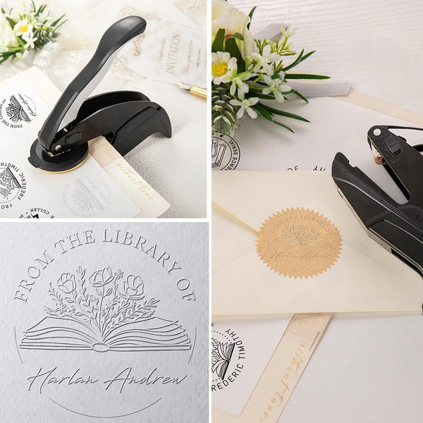 Personalized Ex Libris From The Library of Name Book Embosser Stamp with Black Storage Bag Book Club Gift for Books Lover Librarian