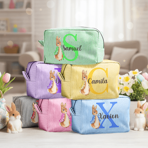 Personlig Söt Peter Rabbit Flerfärgad Sminkväska med namn och dragkedja Resa Påsk Födelsedagspresent för kvinnor Flickor