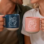 Personlig Line Art Style Parfoto 12 oz keramikmugg med handtag och namn Alla hjärtans dag-jubileumspresent för par