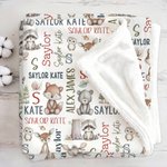 Personalised Cute Hand Painted Animals Soft Throw Blanket with Name and Initial Home Decor Daily Use Birthday Gift for Kids
