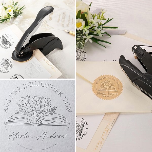 Personalisierter Buchpräger Prägestempel Ex Libris aus der Bibliothek mit Namen Buchclub Geschenk für Buchliebhaber Bibliothekar