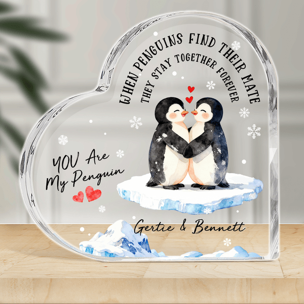Personlig You Are My Penguin Hjärtformad akrylplatta med namn Jubileum Alla hjärtans dag-present för par