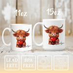 Personlig Heart Highland Cow 11 oz 15 oz keramisk mugg med namn Daglig användning Födelsedagspresent för familj vän ko älskare