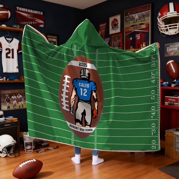 Personalized Cartoon Character Football Soft Throw Blanket with Name and Year Number Home Decor Birthday Game Day Gift for Football Lovers