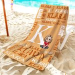Personalisiertes Namen-Wortwolke Strandtuch mit Cartoon-Figur | schnelltrocknend | Badetuch | Reisezubehör | Sommerurlaub Geschenk für Familie Freunde