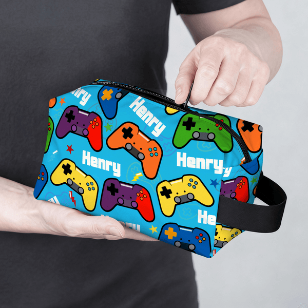 Personlig flerfarget Gamepad bærbar toalettmappe med navn og håndtak Reisetilbehør Bursdagsgave til familie og venner