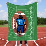 Personalized Cartoon Character Football Soft Throw Blanket with Name and Year Number Home Decor Birthday Game Day Gift for Football Lovers