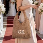 Personalized Embroidered Initial Raffia Tote Bag Reusable Beach Travel Accessory Bridal Party Mother's Day Gift for Her