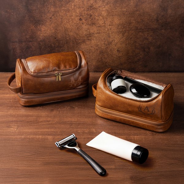 Borsa da toilette personalizzata impermeabile portatile da uomo in pelle PU con monogramma Regalo di compleanno per sposi per lui