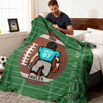 Personalized Cartoon Character Football Soft Throw Blanket with Name and Year Number Home Decor Birthday Game Day Gift for Football Lovers