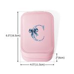 Personalised Toile De Jouy Bow Initial PU Leather Jewellery Box with Adjustable Three-Colour LED Mirror Birthday Gift for Women