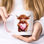Personlig Heart Highland Cow 11 oz 15 oz keramisk mugg med namn Daglig användning Födelsedagspresent för familj vän ko älskare