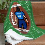 Personalized Cartoon Character Football Soft Throw Blanket with Name and Year Number Home Decor Birthday Game Day Gift for Football Lovers