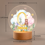 Personalized Cute Wreath Animal Forest Clouds Acrylic LED Night Light with Initial Name and Wooden Base Nursery Decor Birthday Gift for Boys Girls
