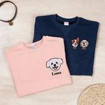 Gepersonaliseerd Geborduurde Cartoonhond Avatar T-shirt Sweatshirt Hoodie met 1–2 Foto’s en Namen Verjaardagscadeau voor Huisdierliefhebbers