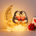 Personalisierte Pinguin Paar Herz Stern Mond Acryl LED Nachtlicht mit Namen und Text Home Decor Geburtstag Valentinstag Geschenk für Paar