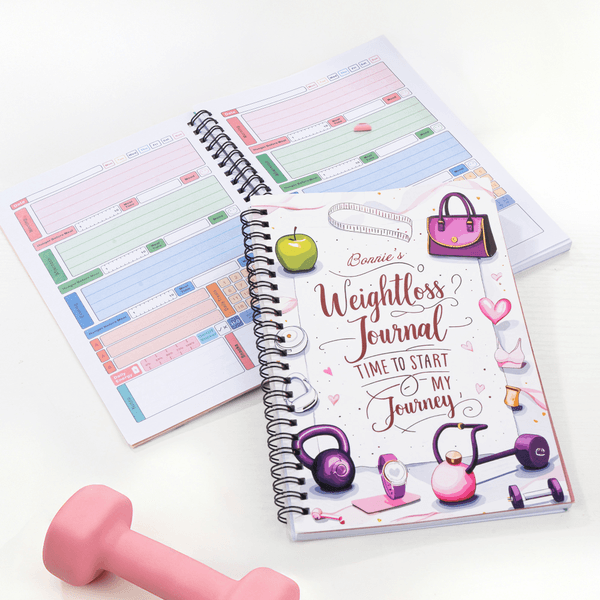 Diario personalizado de pérdida de peso Cuaderno A5 en espiral con nombre Planificador de ejercicios Regalo de cumpleaños para personas en forma