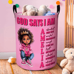 Personalizada de dibujos animados Negro Chica Biblia Nombre Verso impermeable grande cesta de almacenamiento con asa Lavandería Decoración Baby Shower Cumpleaños Regalo para Niña