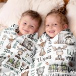 Personalised Cute Hand Painted Animals Soft Throw Blanket with Name and Initial Home Decor Daily Use Birthday Gift for Kids