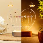 Lampada notturna personalizzata a forma di cuore con 1-12 fiori di nascita base in legno regalo per festa della mamma per mamme e nonne