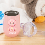Spersonalizowany termiczny kubek niekapek z imieniem i uchwytem Cute Dinosaur 10 oz Baby Shower Birthday Gift for Toddlers Kids