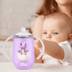 Spersonalizowany termiczny kubek niekapek z imieniem i uchwytem Cute Dinosaur 10 oz Baby Shower Birthday Gift for Toddlers Kids