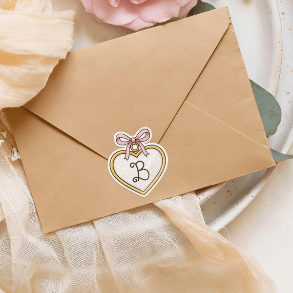 Personalized Multicolor Romantic Bow Heart Locket Waterproof Sparkle Finish Stickers with Initial Gift Decor Valentine's Day Wedding for Couple Women