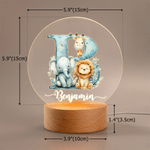 Personalised Cute Cartoon Forest Animal LED Night Light with Name Initial and Wooden Base Nursery Home Decor Birthday Gift for Kids