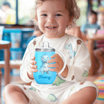 Spersonalizowany termiczny kubek niekapek z imieniem i uchwytem Cute Dinosaur 10 oz Baby Shower Birthday Gift for Toddlers Kids