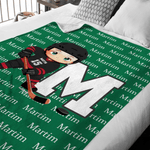Personalisierte Cartoon Eishockeyspieler weiche Decke mit Name und Nummer Home Decor Fan Events Team Geschenk für Eishockeyspieler Liebhaber