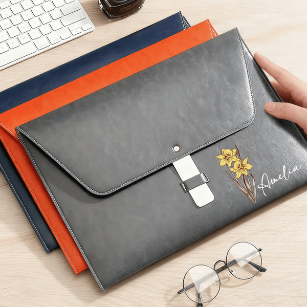 Cartella A4 in pelle PU personalizzata con nome, impermeabile per viaggi d'affari, essenziale per l'ufficio, regalo di compleanno per gli studenti che lavorano in ufficio.