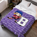 Personalisierte Cartoon Eishockeyspieler weiche Decke mit Name und Nummer Home Decor Fan Events Team Geschenk für Eishockeyspieler Liebhaber