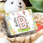 Personalizzato floreale coniglietto iniziale uovo di Pasqua biscotto scatola di latta con nome di stoccaggio accessori festa di Pasqua regalo per ragazzi ragazze