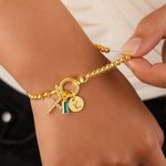 Personalised Cross Birthstone Beaded Bracelet with Initial Charm Christian Faith Jewellery Birthday Mother's Day Gift for Women