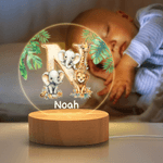 Personalised Cute Cartoon Forest Animal LED Night Light with Name Initial and Wooden Base Nursery Home Decor Birthday Gift for Kids