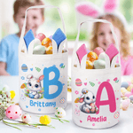 Personalized Cute Bunny Ears Rabbit Easter Basket with Name and Initial Eggs Hunting Party Favor Easter Gift for Kids