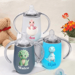 Spersonalizowany termiczny kubek niekapek z imieniem i uchwytem Cute Dinosaur 10 oz Baby Shower Birthday Gift for Toddlers Kids