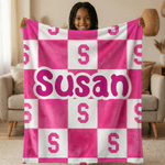 Manta suave personalizada con nombre e iniciales en diseño de cuadros multicolor Decoración del hogar Regalo de cumpleaños para niños