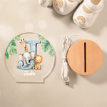 Personalised Cute Cartoon Forest Animal LED Night Light with Name Initial and Wooden Base Nursery Home Decor Birthday Gift for Kids