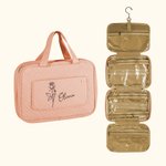 Gepersonaliseerde Geboortebloem Opvouwbare Opknoping Make-up Organiser Toilettas met Naam en Vier compartimenten Verjaardag Moederdag cadeau voor vrouwen