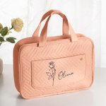 Gepersonaliseerde Geboortebloem Opvouwbare Opknoping Make-up Organiser Toilettas met Naam en Vier compartimenten Verjaardag Moederdag cadeau voor vrouwen