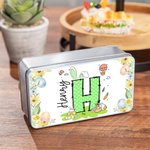 Personalizzato floreale coniglietto iniziale uovo di Pasqua biscotto scatola di latta con nome di stoccaggio accessori festa di Pasqua regalo per ragazzi ragazze