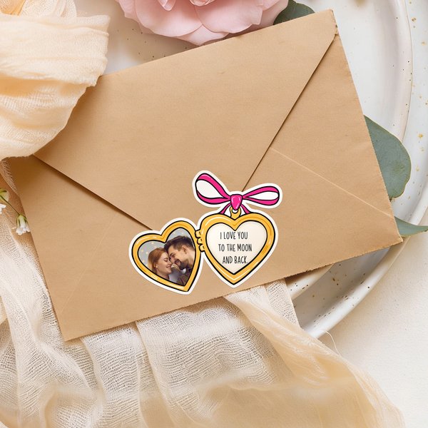 Personalized Multicolor Love Lock Bow Waterproof Stickers with Photo and Text Valentine's Day Wedding Gift for Couple Bestie