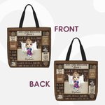Personalized Cartoon Reading Character Large Tote Bag with Name Daily Use Travel Essential Birthday Anniversary Gift for Women
